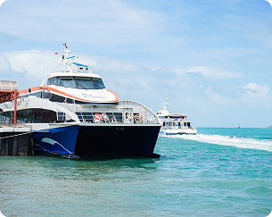 Bintan Resorts Ferry docked side perspective profile view