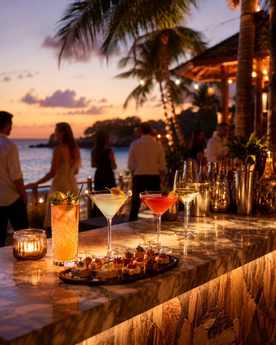 Exclusive cocktail set up on the beach